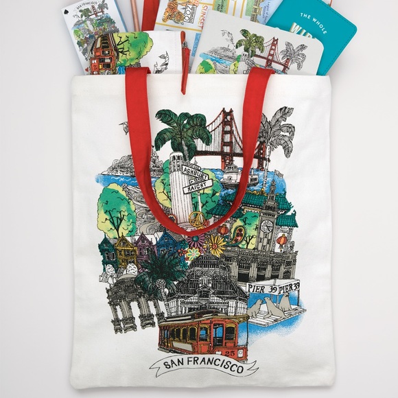 Galison San Francisco cotton canvas tote bag - illustrated city landmarks NWT
